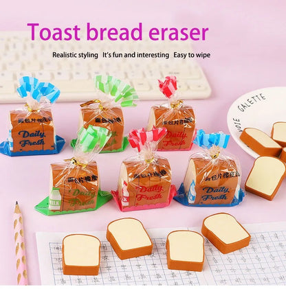 CUTIEPEA Toast Bread Eraser, Cute and Realistic Design, Durable and Non-Toxic, Perfect for Kids’ Stationery and School Supplies. with 4 Slices