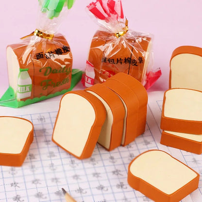 CUTIEPEA Toast Bread Eraser, Cute and Realistic Design, Durable and Non-Toxic, Perfect for Kids’ Stationery and School Supplies. with 4 Slices